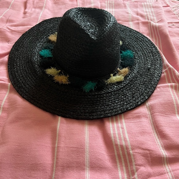 BCBGMaxAzria Accessories - BCBG black woven hat with tassels